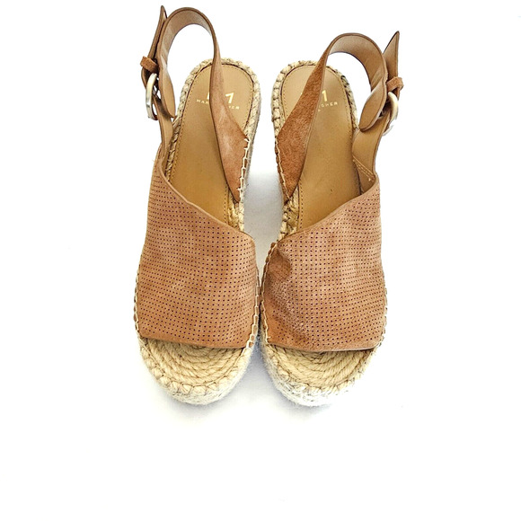 MARC FISHER SIZE 9M Suede Brown Open Toe Espadrille Wedge Sandals Mlandela Strap - Picture 4 of 16